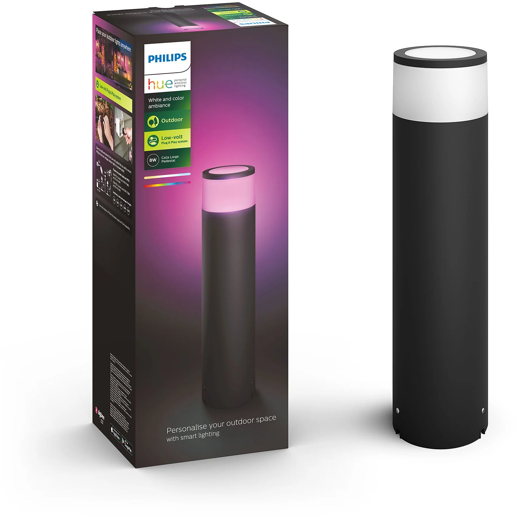 Lampa Ogrodowa Zewnętrzna LED SŁUPEK 40cm 8W 590lm IP65 White and Color Ambiance RGB + TW Czarna Inteligentna SMART Zigbee Bluetooth Calla Large Philips HUE - główne zdjęcie produktu