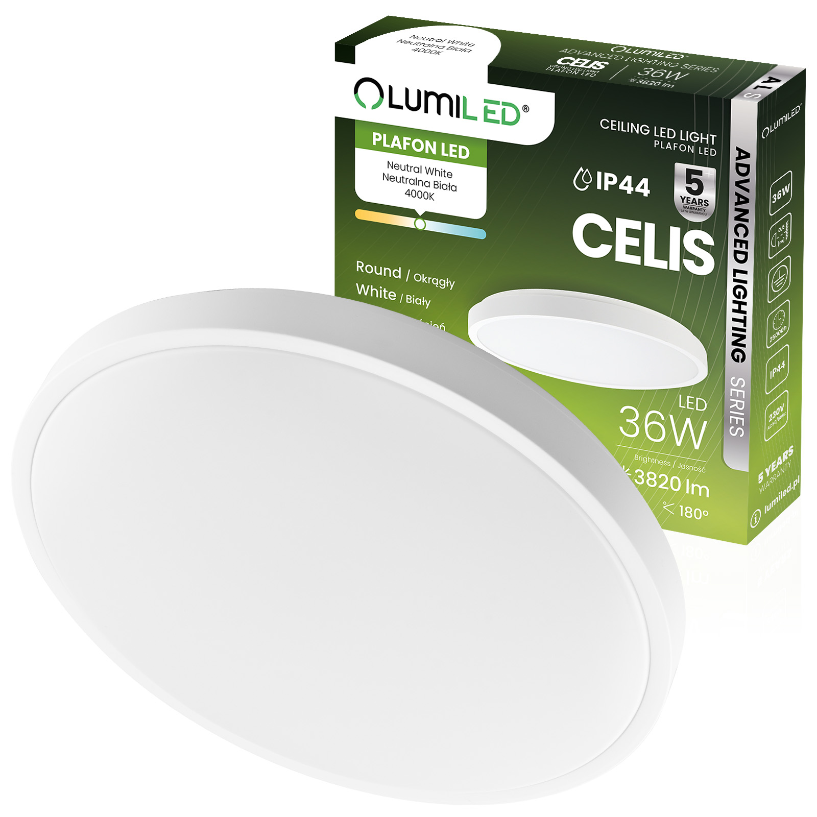 Plafon LED Lampa Sufitowa Natynkowa 36W 4000K CELIS Okrągły IP44 Biały Ring ALS LUMILED - główne zdjęcie produktu
