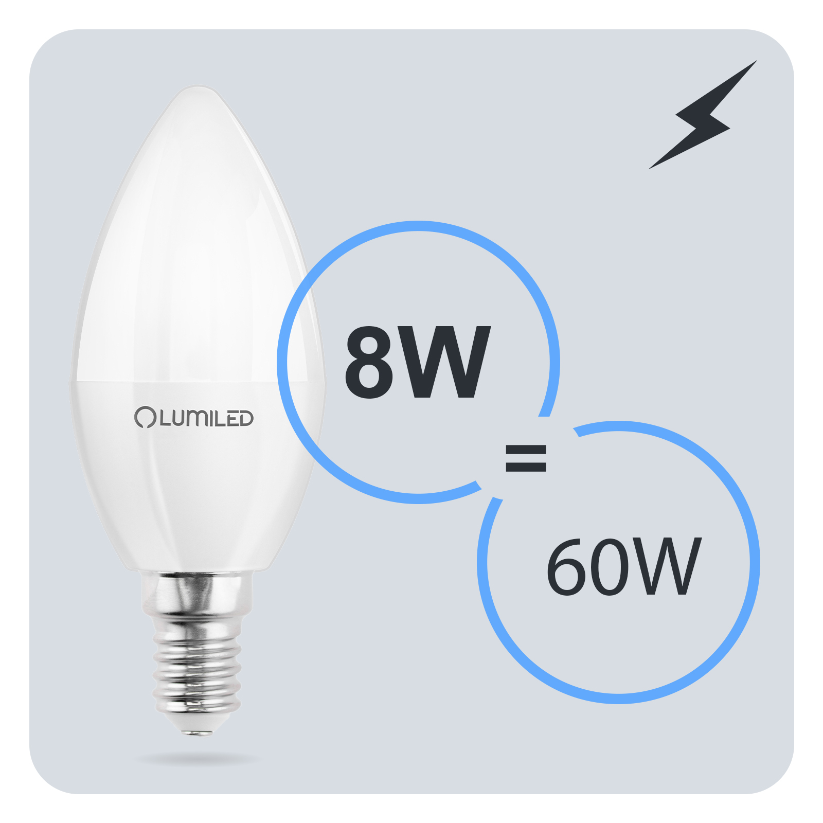 Żarówka LED E14 Świeczka B35 8W = 60W 880lm 3000K Ciepła 180° LUMILED - trzecia cecha produktu
