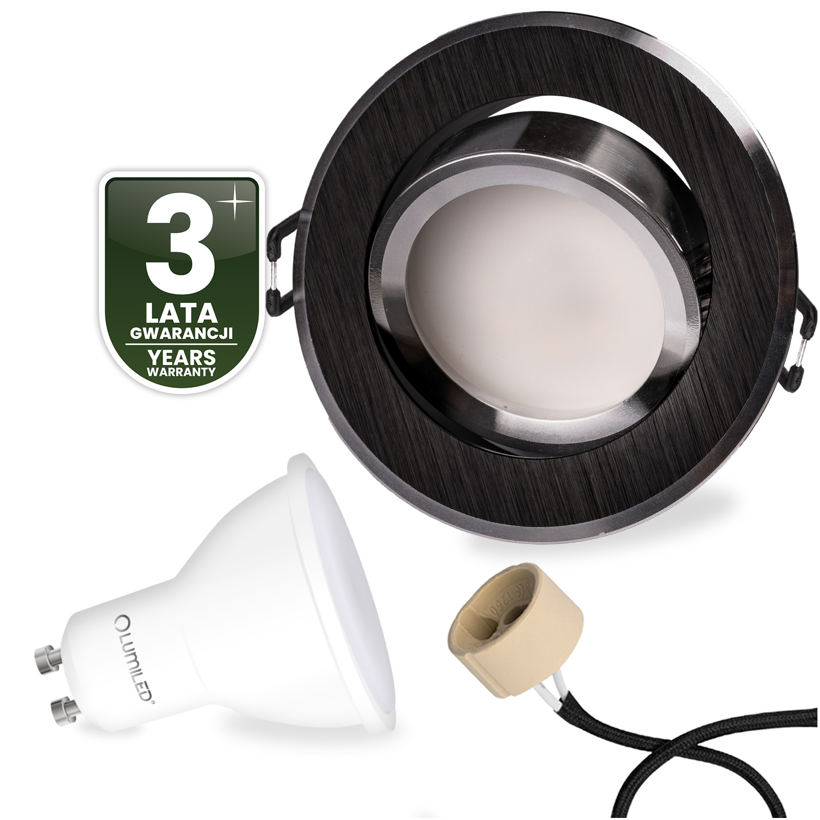 Oprawa Halogenowa Podtynkowa Okrągła Ruchoma TRIX 3w1 GU10 6W 3000K Czarny LUMILED - czwarta cecha produktu