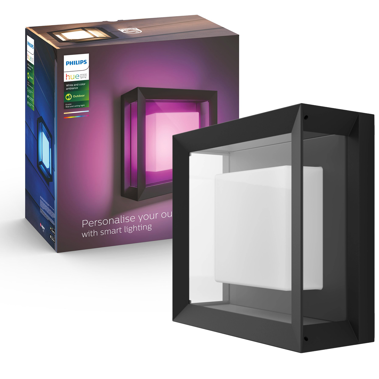 Kinkiet Ogrodowy LED Lampa Zewnętrzna Elewacyjna 15.2W 1140lm IP44 White and Color Ambiance RGB + TW Czarna Inteligentna SMART Zigbee Bluetooth Econic Philips HUE - główne zdjęcie produktu