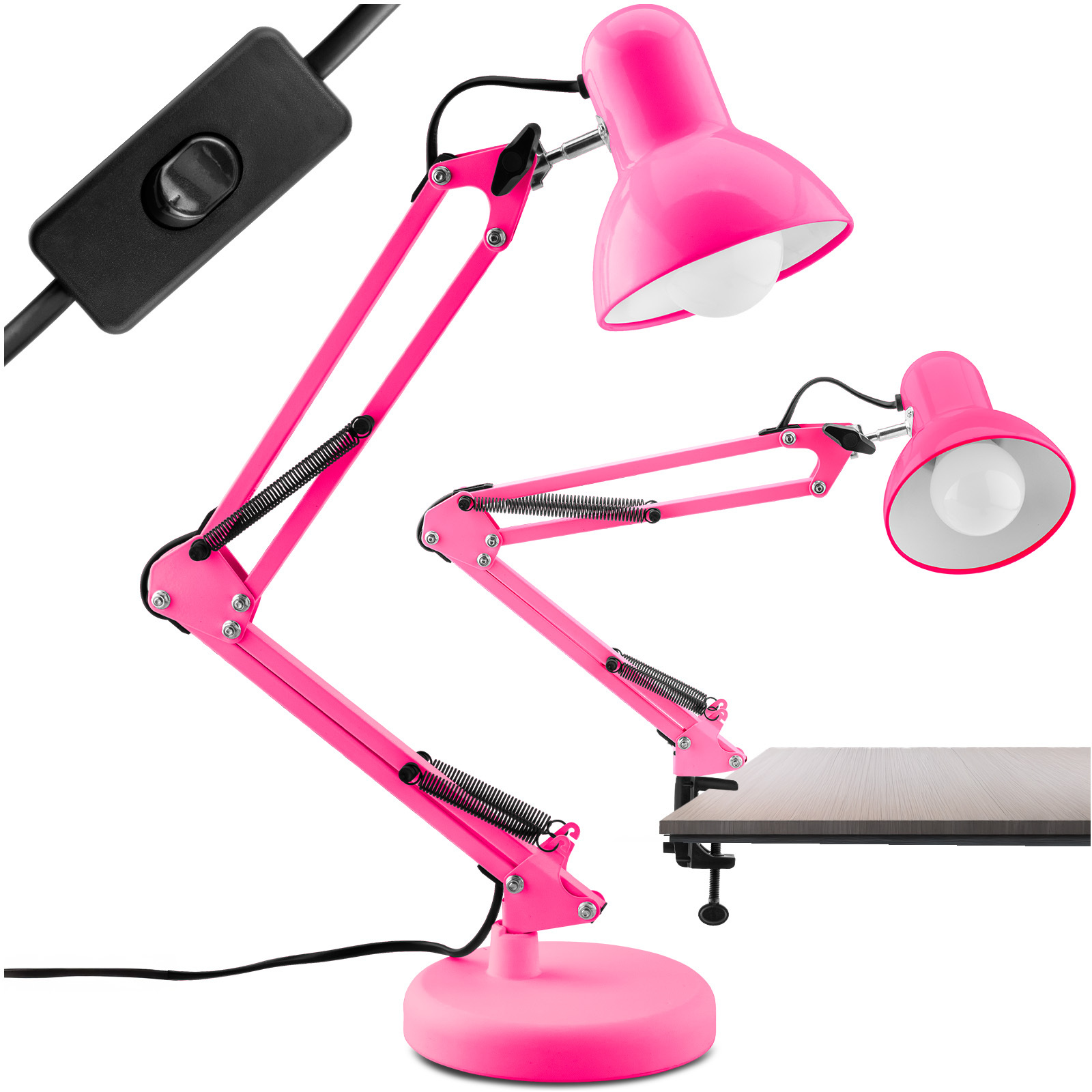 Lampka Biurkowa Kreślarska Stołowa E27 TOBI Różowa Lumiled + uchwyt na blat - główne zdjęcie produktu