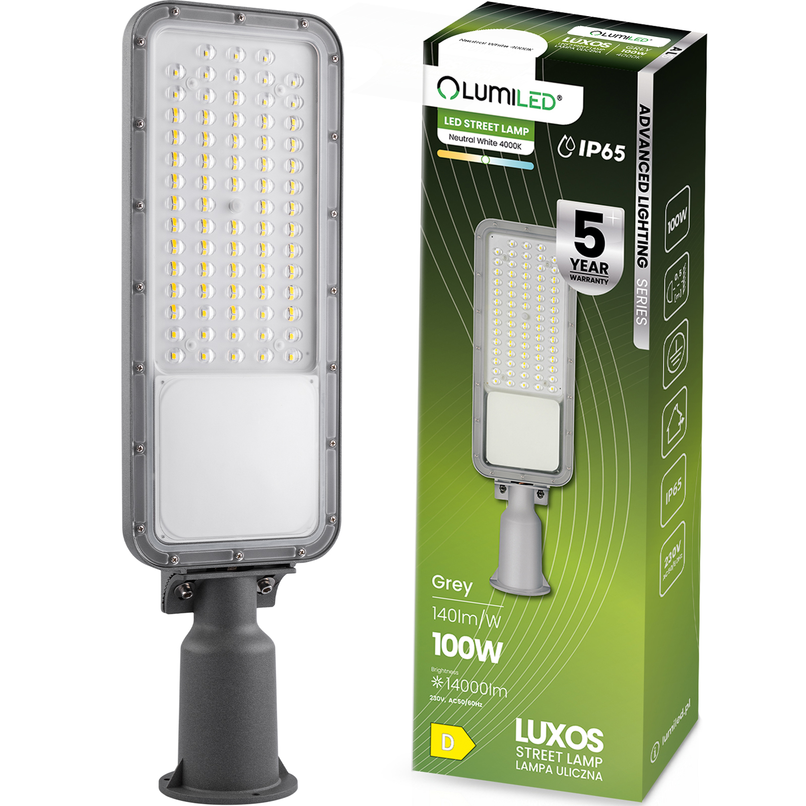 Lampa Uliczna LED LUXOS Przemysłowa Oprawa Drogowa 100W 14000lm 4000K IP65 Advanced Lighting Series LUMILED - główne zdjęcie produktu