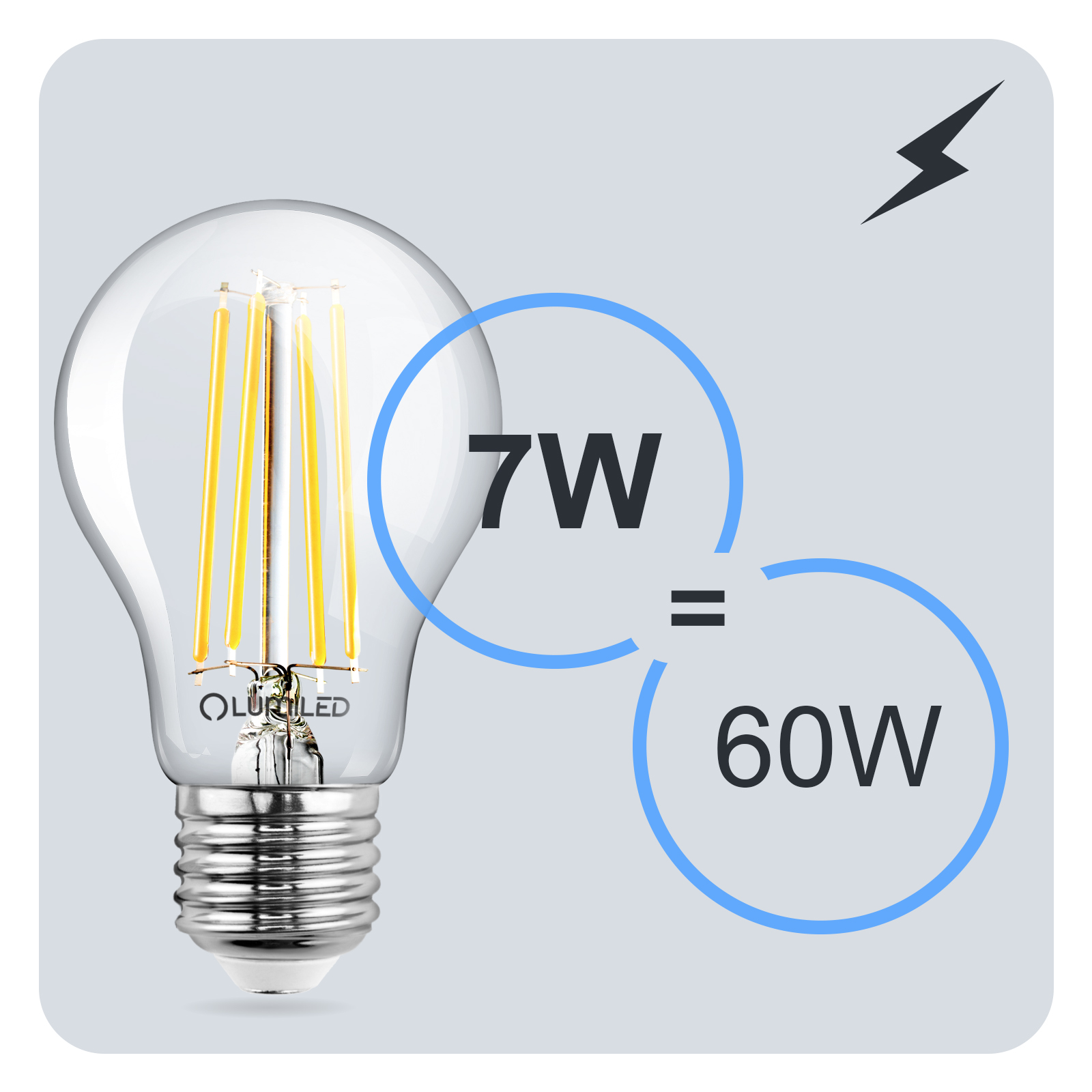 Żarówka LED E27 A60 7W = 60W 806lm 3000K Ciepła 360° FILAMENT LUMILED - trzecia cecha produktu