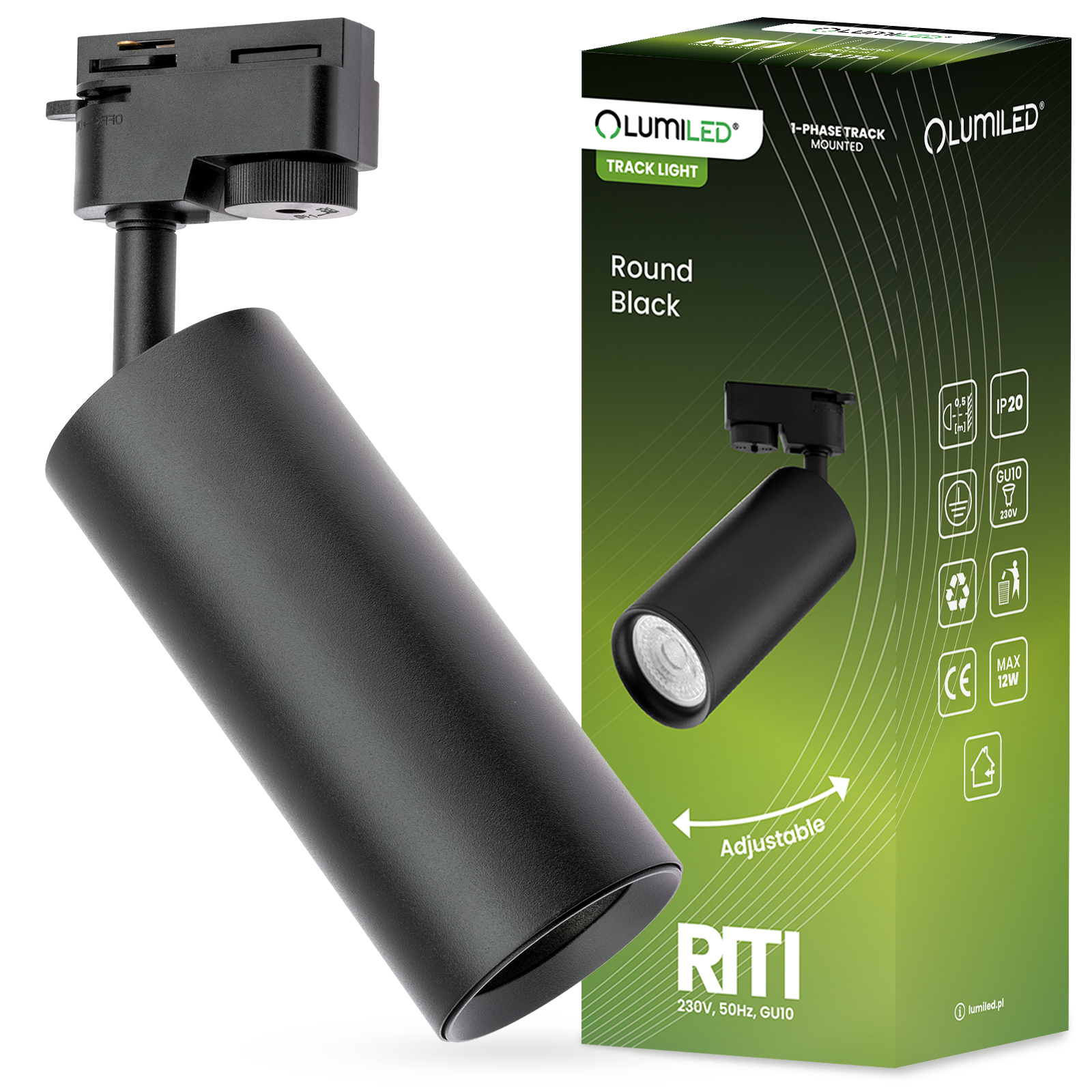 Reflektor Szynowy GU10 Czarny RITI Lampa do Szynoprzewodów Jednofazowych LUMILED - główne zdjęcie produktu