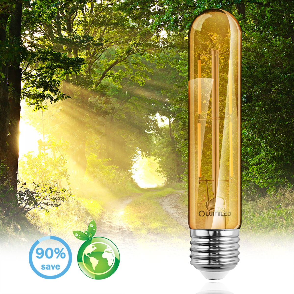 Żarówka LED E27 Tubularna T30 6W = 50W 660lm 2000K Ciepła 360° BURSZTYNOWA FILAMENT LUMILED - pierwsza cecha produktu