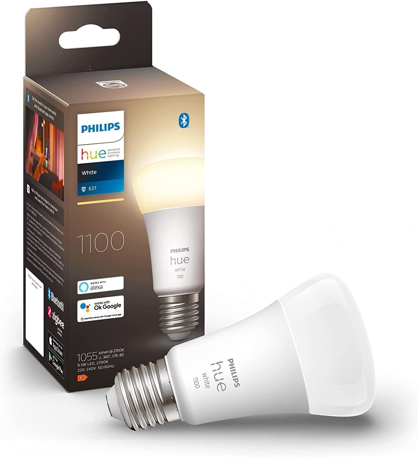 Żarówka LED E27 A60 9.5W = 75W 1055lm 2700K Biała Ciepła SMART Inteligentna Bluetooth ZigBee White Philips HUE - główne zdjęcie produktu
