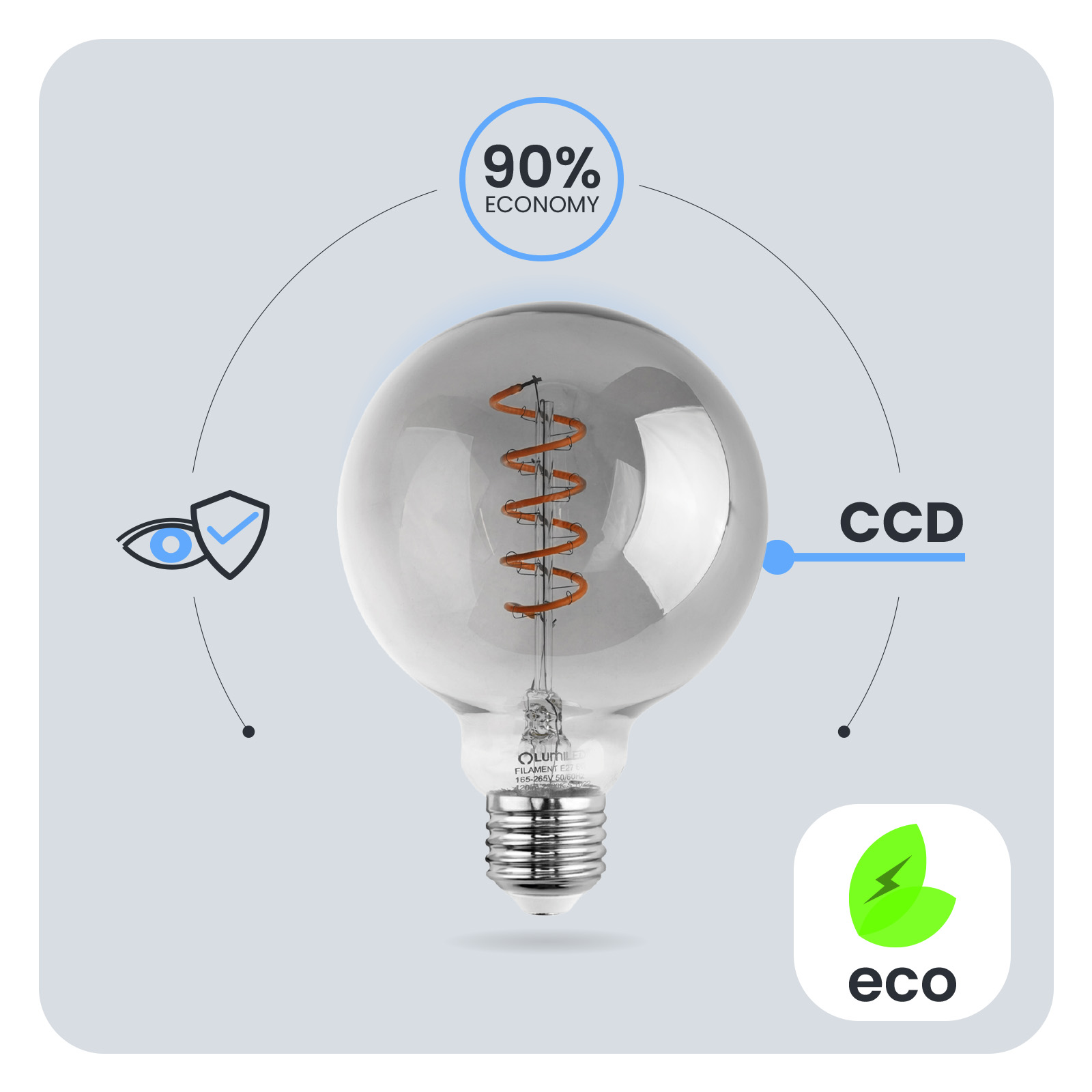 Żarówka LED E27 Kula G95 6W = 50W 420lm 2200K Ciepła 360° DYMIONA FILAMENT LUMILED - pierwsza cecha produktu