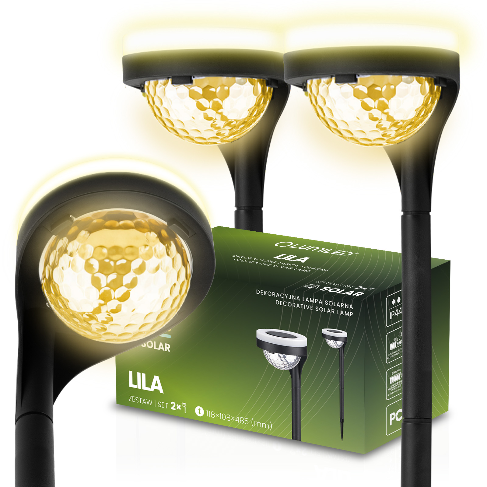 2x Lampa Solarna Ogrodowa LED LILA Wbijana Zewnętrzna Dekoracyjna 3000K LUMILED - główne zdjęcie produktu
