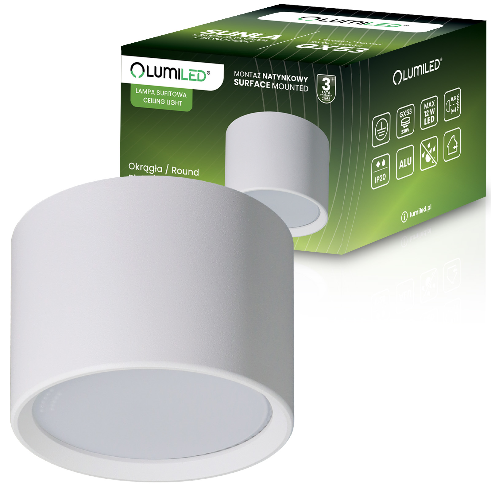 Oprawa HALOGENOWA Natynkowa SUNLA Tuba Gx53 LED Spot Kinkiet Sufitowa Walec Biały LUMILED - główne zdjęcie produktu