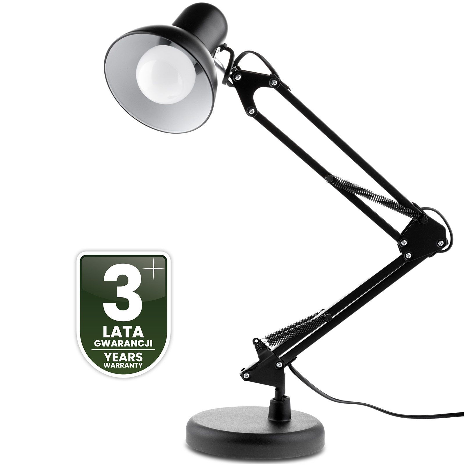 Lampka Biurkowa Kreślarska Stołowa E27 TOBI Czarna Lumiled + Uchwyt na Blat - czwarta cecha produktu