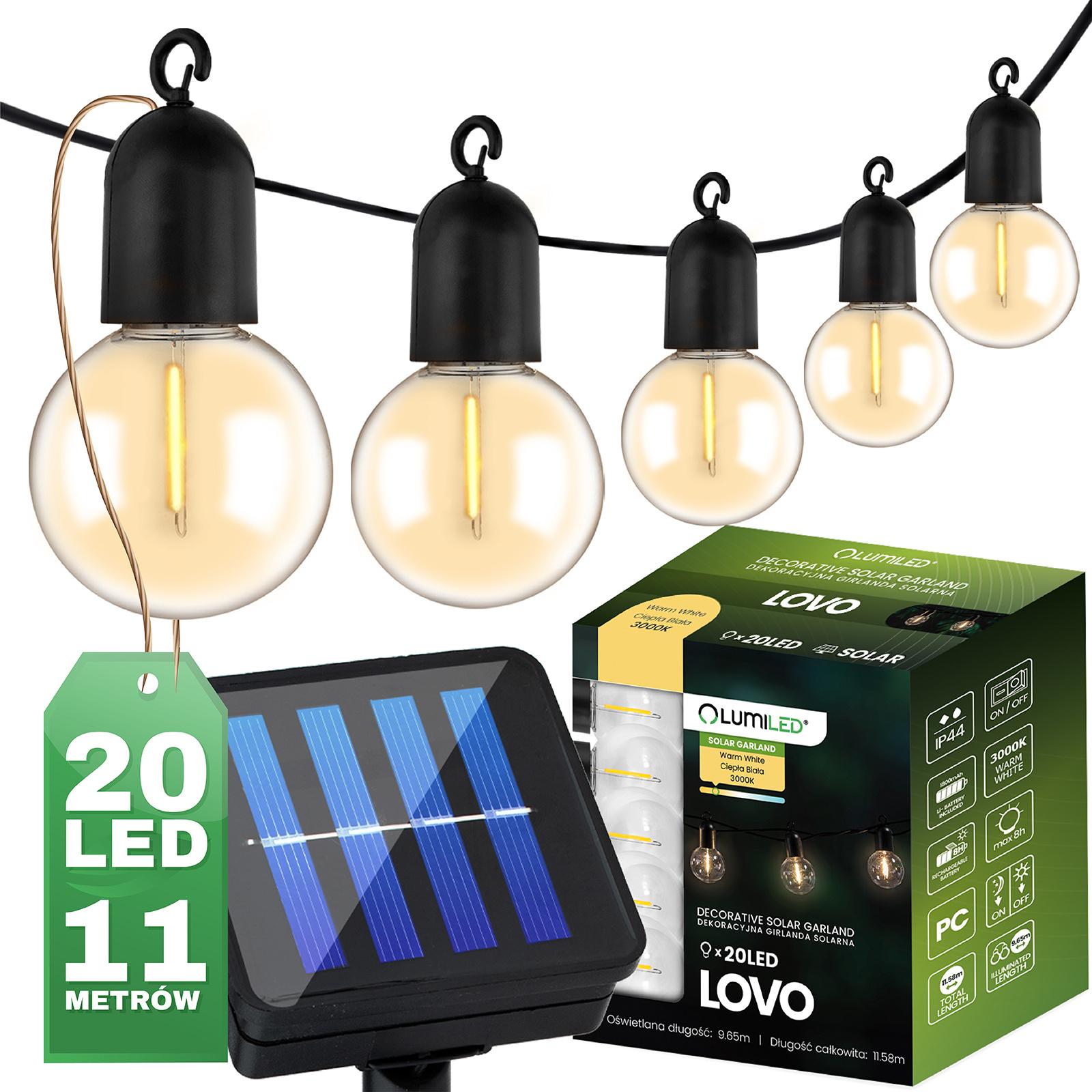 Girlanda Solarna Ogrodowa 20x LED Ozdobne Kuleczki 11.58m 3000K Ciepła LOVO LUMILED - główne zdjęcie produktu