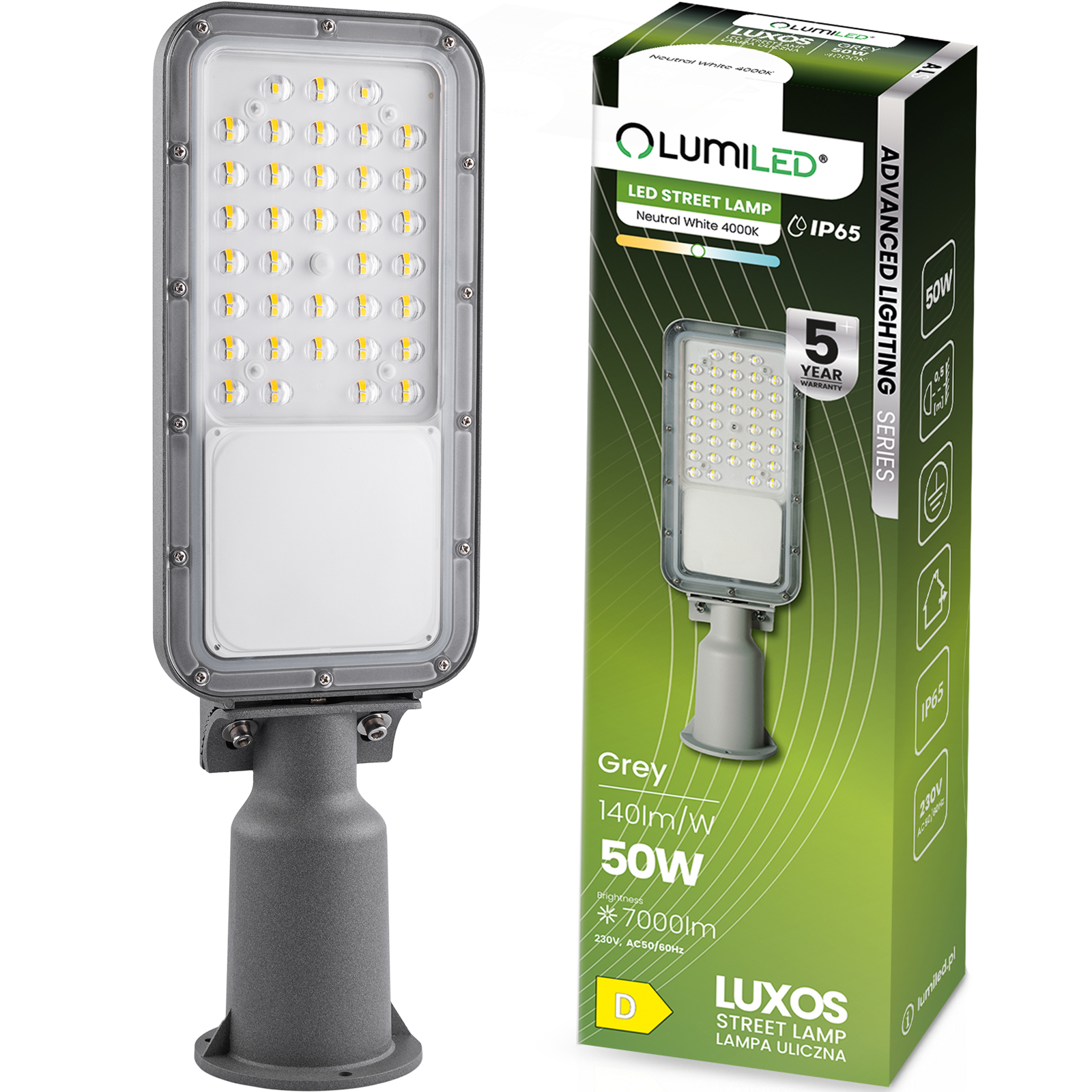 Lampa Uliczna LED LUXOS Przemysłowa Oprawa Drogowa 50W 7000lm 4000K IP65 Advanced Lighting Series LUMILED - główne zdjęcie produktu