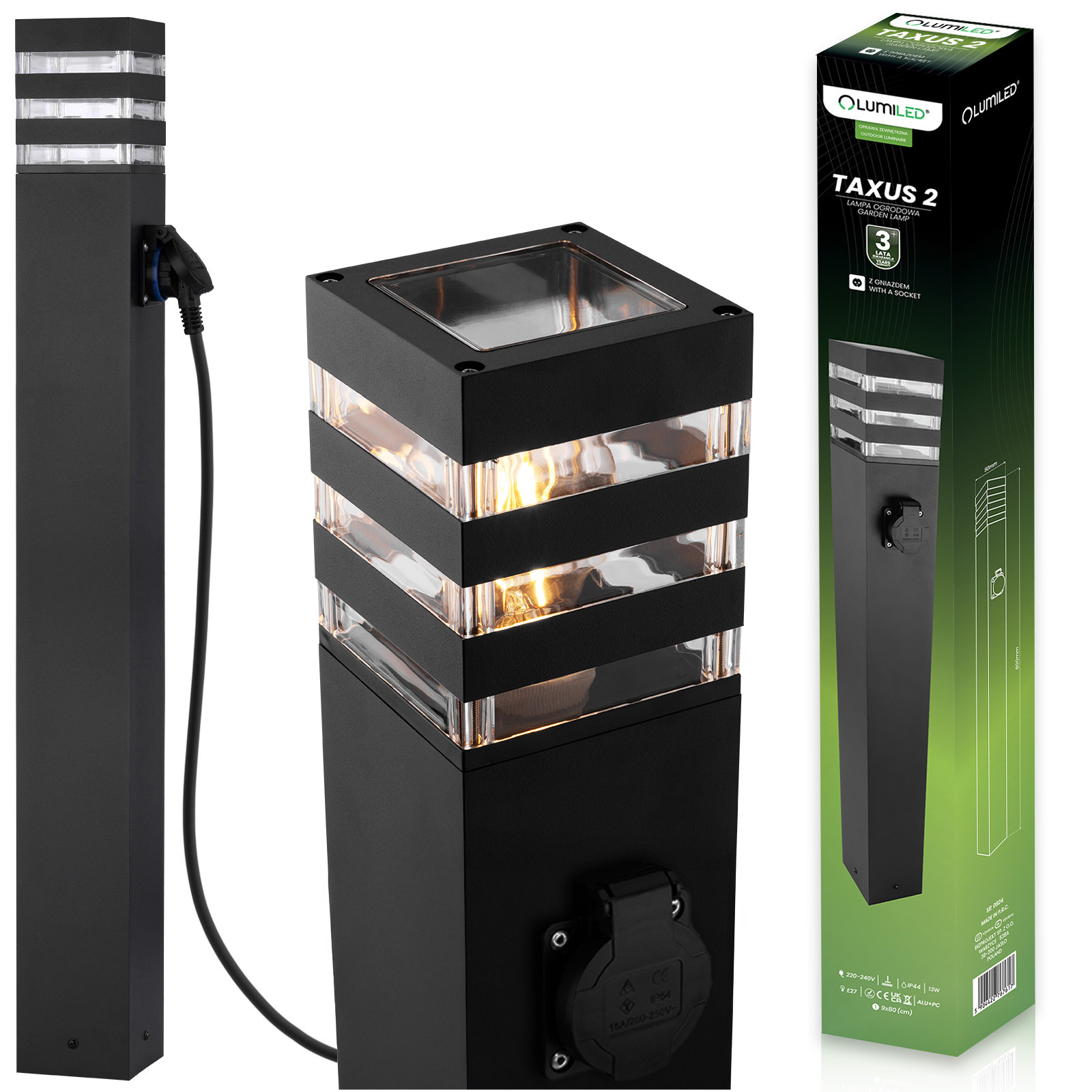 Lampa Ogrodowa Słupek Zewnętrzny Stojący E27 LED z Gniazdem TAXUS 2 80cm LUMILED - główne zdjęcie produktu