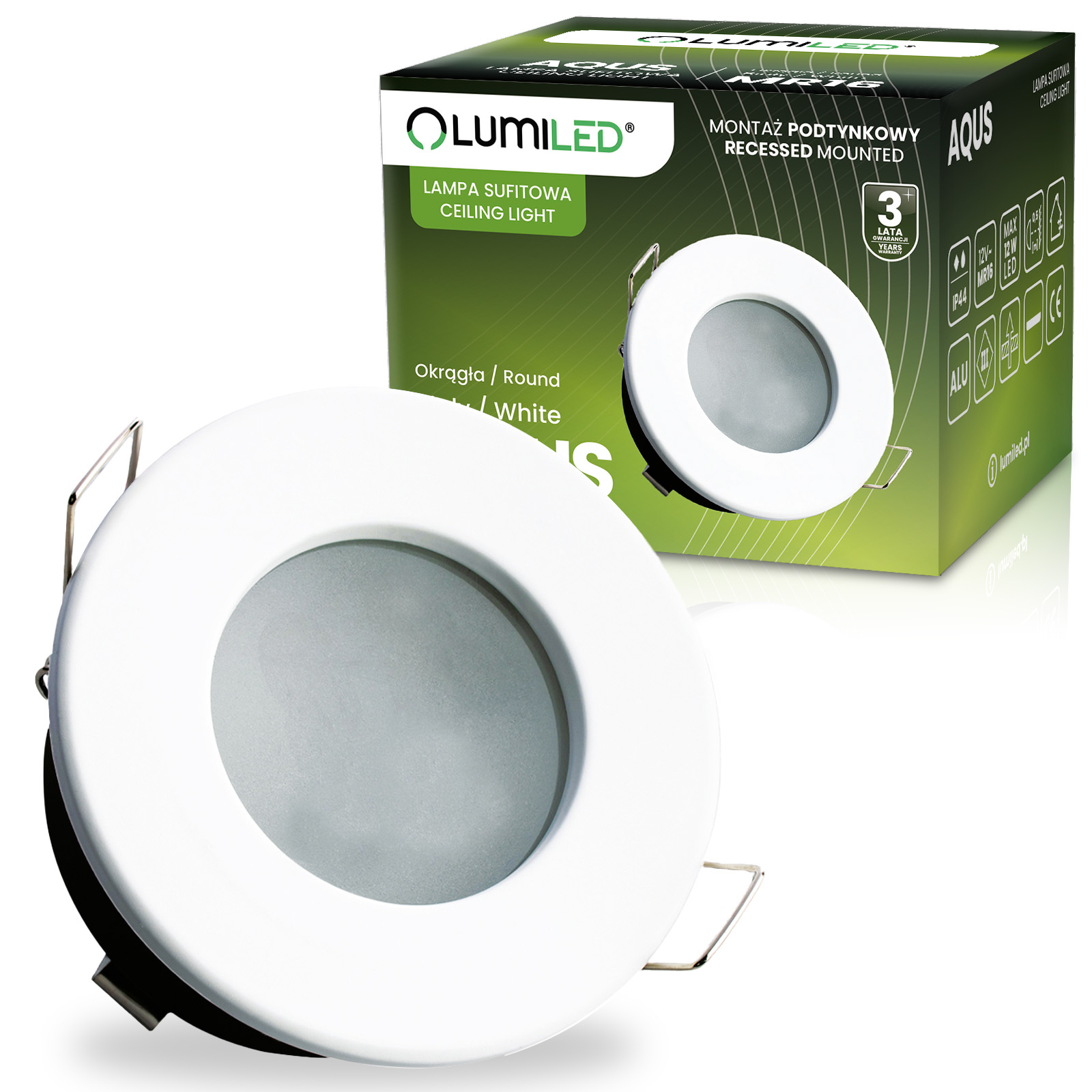 Oprawa Halogenowa Podtynkowa Wpuszczana LED MR16 Okrągła Biała AQUS Lumiled - główne zdjęcie produktu