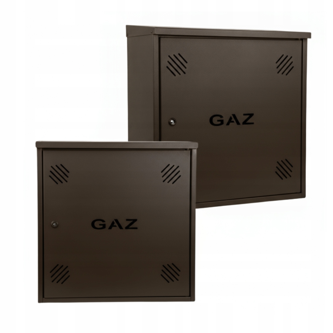 Szafka PUNKT GAZOWY aluminium 600x600x250 mm na 1 gazomierz BRĄZOWA z wyposażeniem