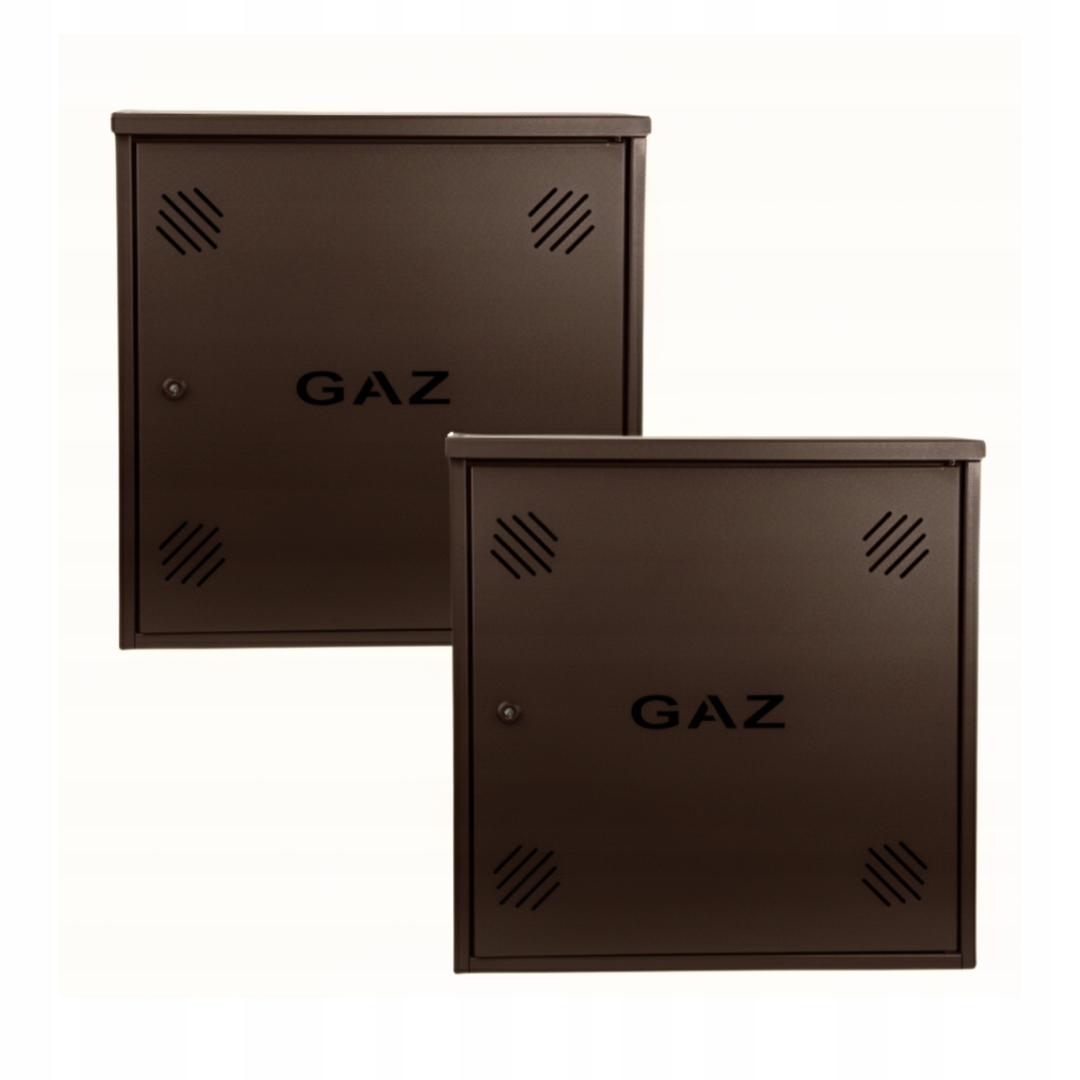 Szafka PUNKT GAZOWY aluminium 600x600x250 mm na 1 gazomierz BRĄZOWA z wyposażeniem
