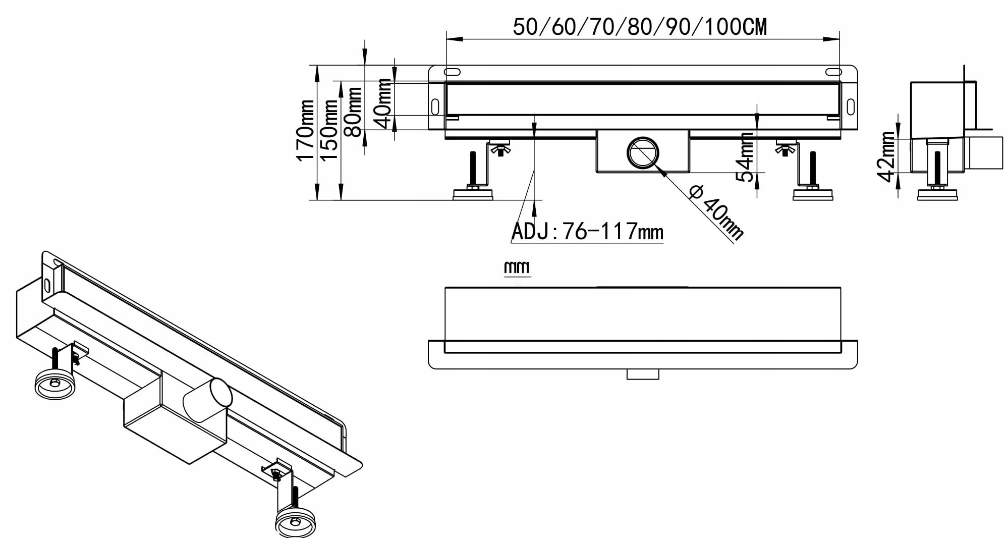 Odpływ liniowy brodzikowy Ścienny 700 mm