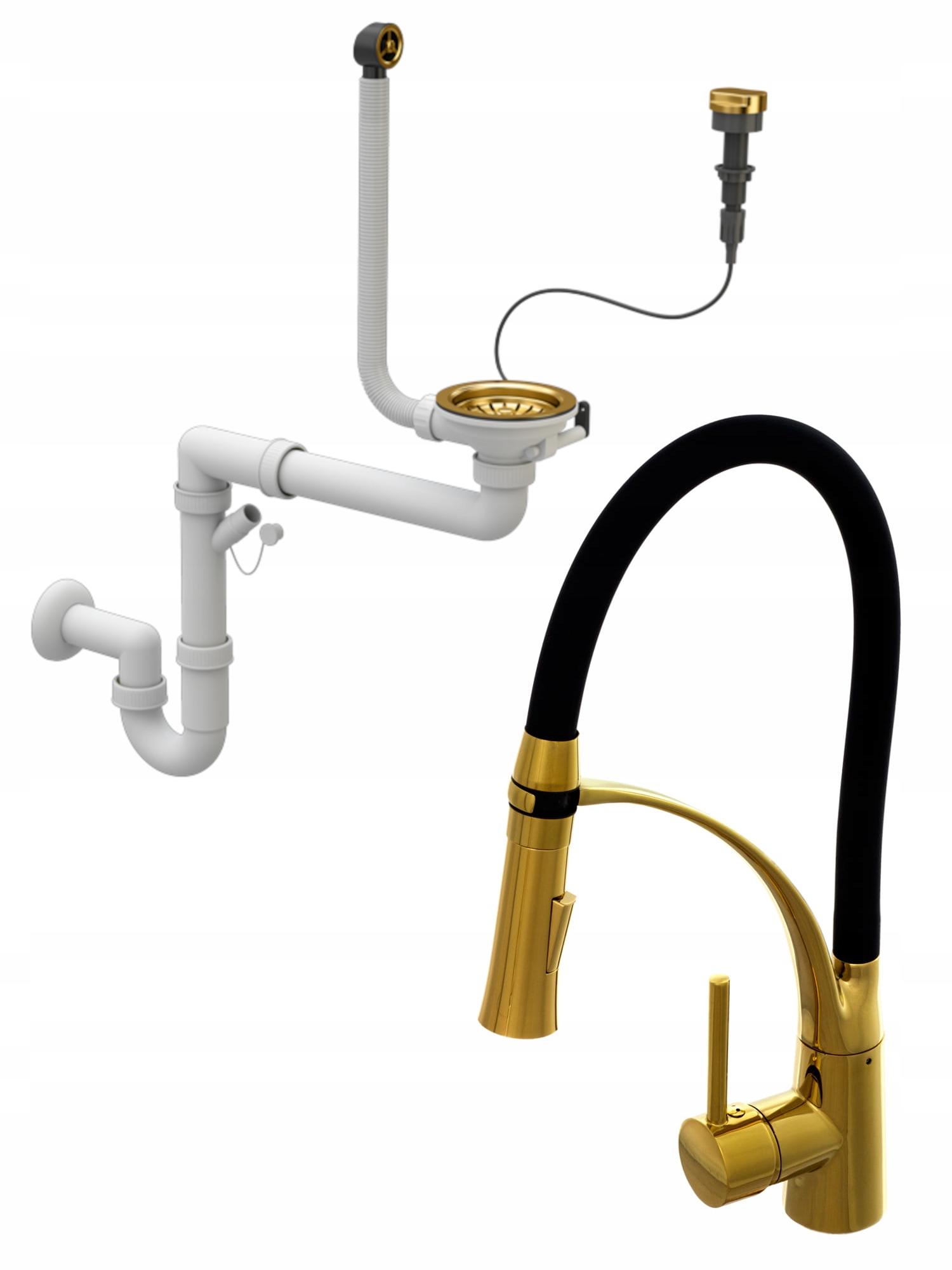 Zestaw Bateria Kuchenna z syfonem 1K automat ZŁOTA