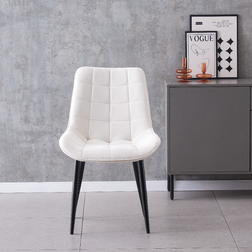 MALMO KRZESŁO TAPICEROWANE ECRU WELUR PIKOWANE