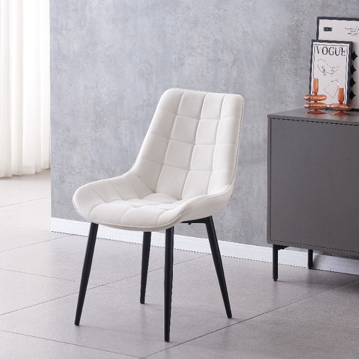 MALMO KRZESŁO TAPICEROWANE ECRU WELUR PIKOWANE