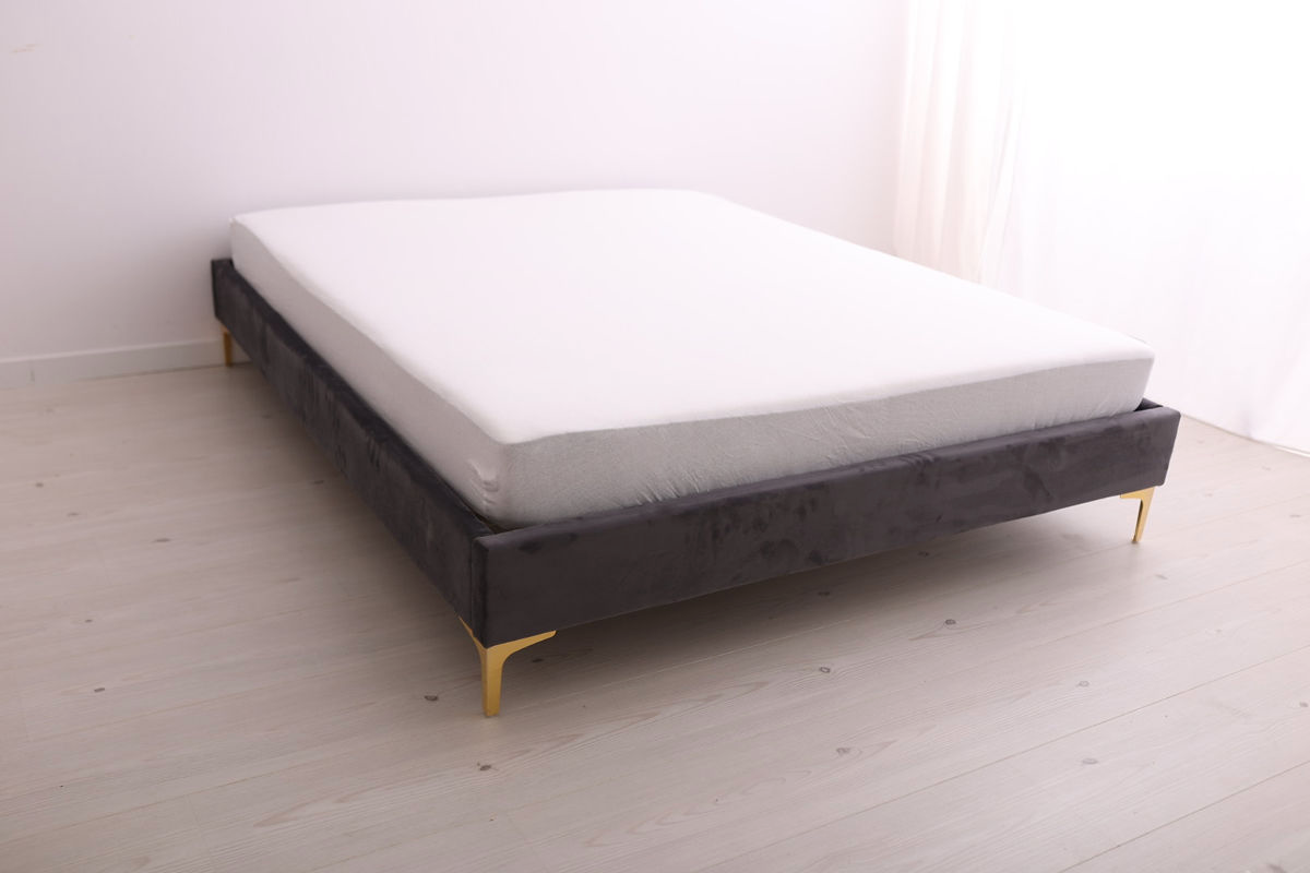 IVO ŁÓŻKO TAPICEROWANE 160X200 SZARE, BEZ ZAGŁÓWKA Z MATERACEM