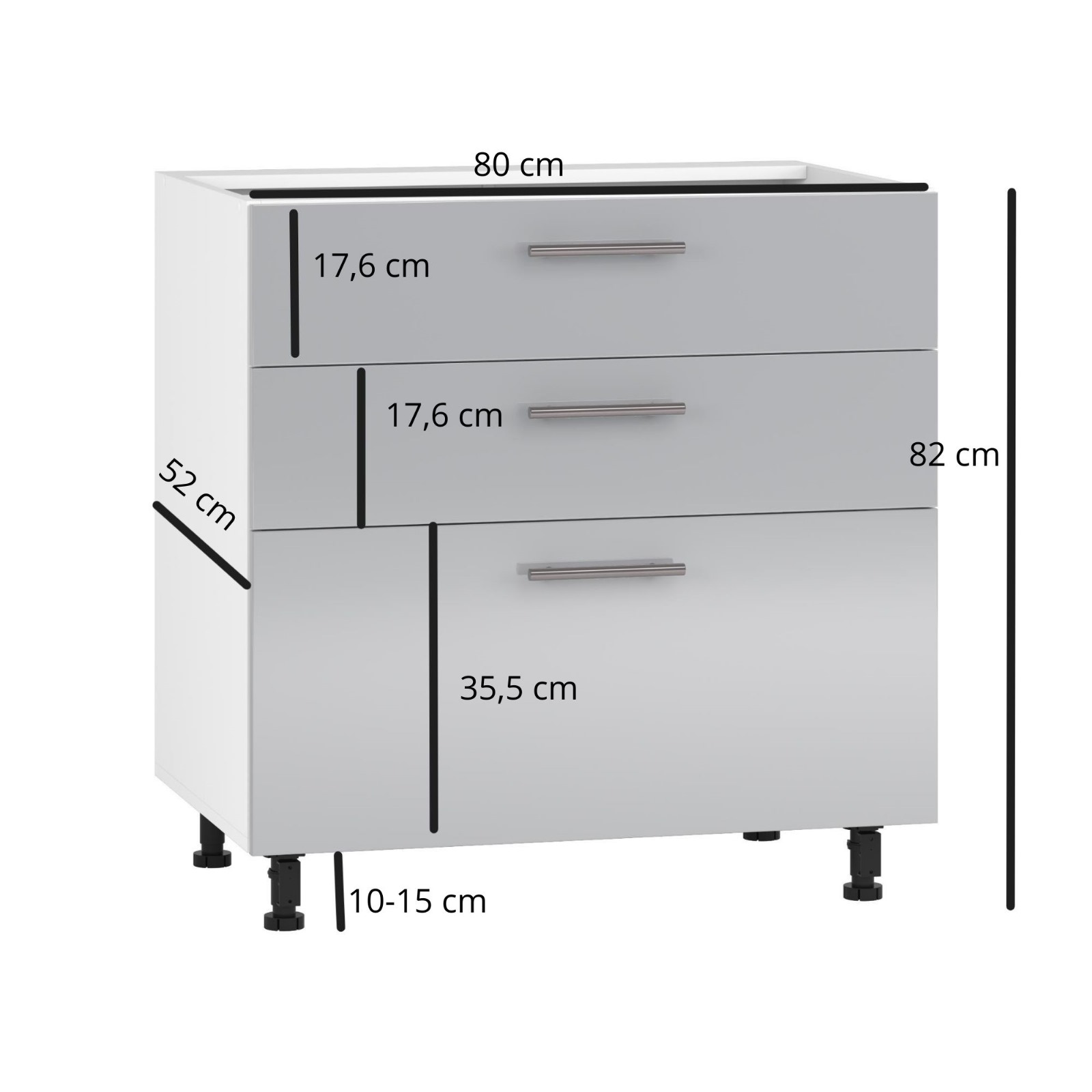 BELLA D3S-80/82 SZAFKA DOLNA Z SZUFLADAMI, MECH HETTICH FRONT: BIAŁY MAT