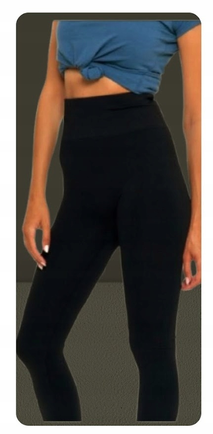 LEGGINSY z wysokim stanem spodnie z panelem czarne ELASTYCZNE 5/6XL