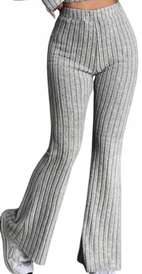 DZWONY PRĄŻKOWANE KOBIECE WYSOKI STAN WYSZCZUPLAJĄCE 2/3 SZARE