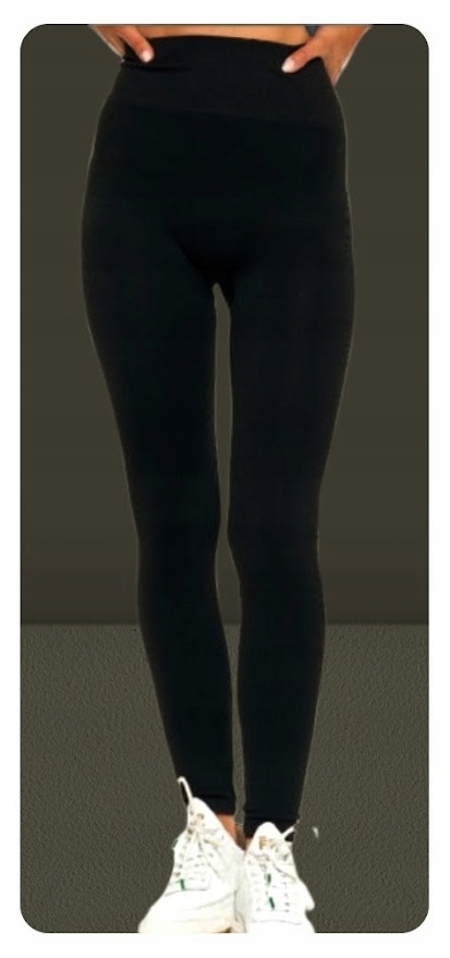 LEGGINSY z wysokim stanem spodnie z panelem czarne ELASTYCZNE 3/4XL