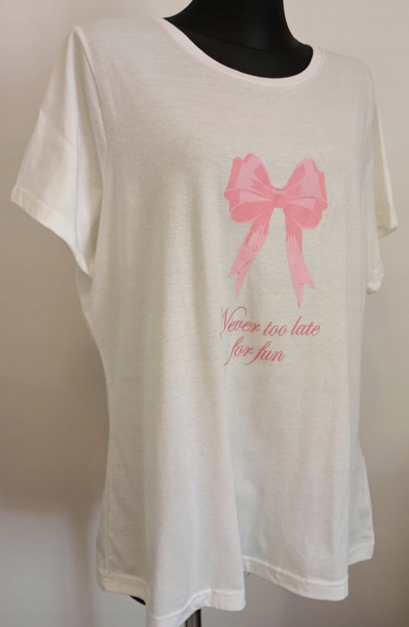 Bluzka MODNA z nadrukiem koszulka bawełna biała z różem t-shirt 2XL