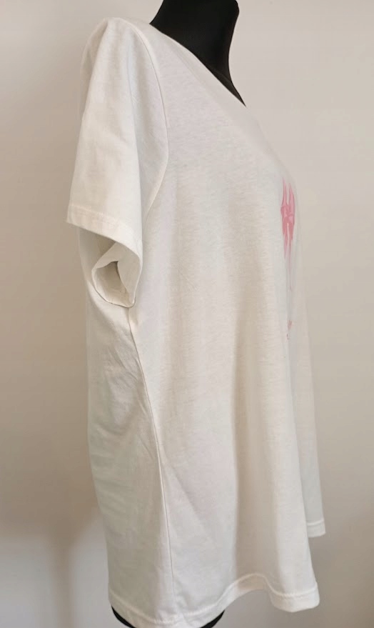 Bluzka MODNA z nadrukiem koszulka bawełna biała z różem t-shirt 2XL