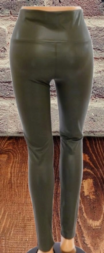 SPODNIE Legginsy Eko Skóra Wyszczuplające wysoki stan MIEGO 3/4XL KHAKI