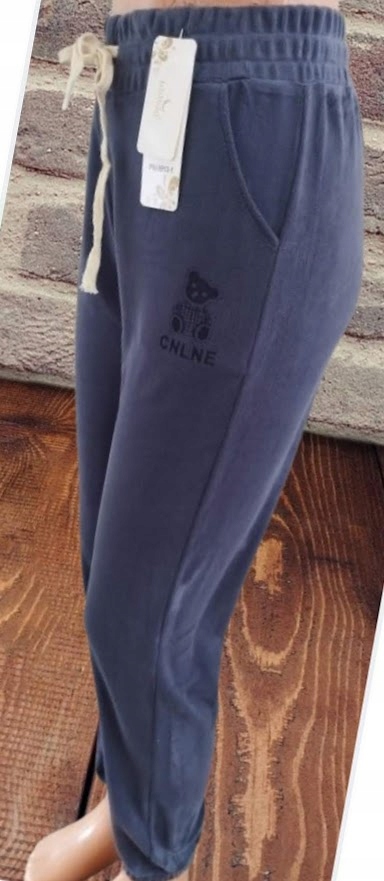 SPODNIE WELUROWE miękkie z wzorem MISIA bawełna NIEBIESKIE S/M loosoo