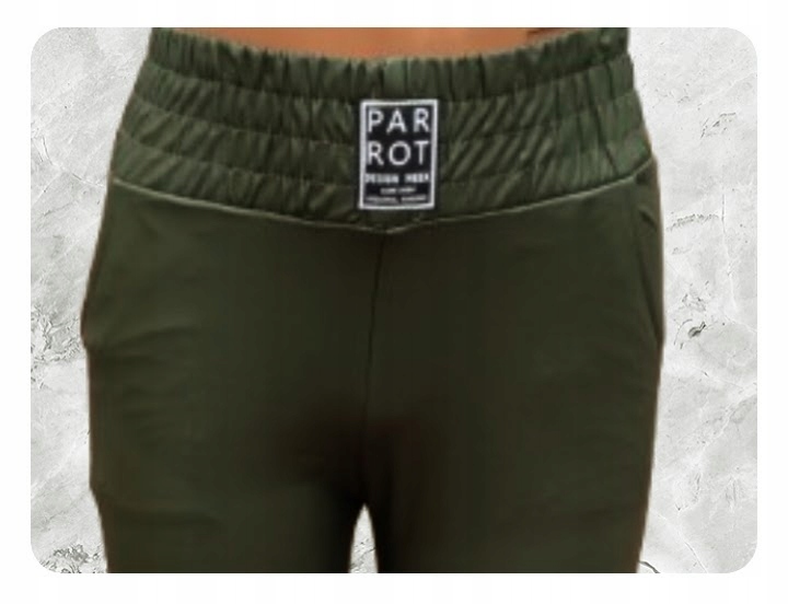 SPODNIE PARROT EKO SKÓRA WYSOKI STAN OLIWKOWE Z KIESZENIAMI M/L MIEGO