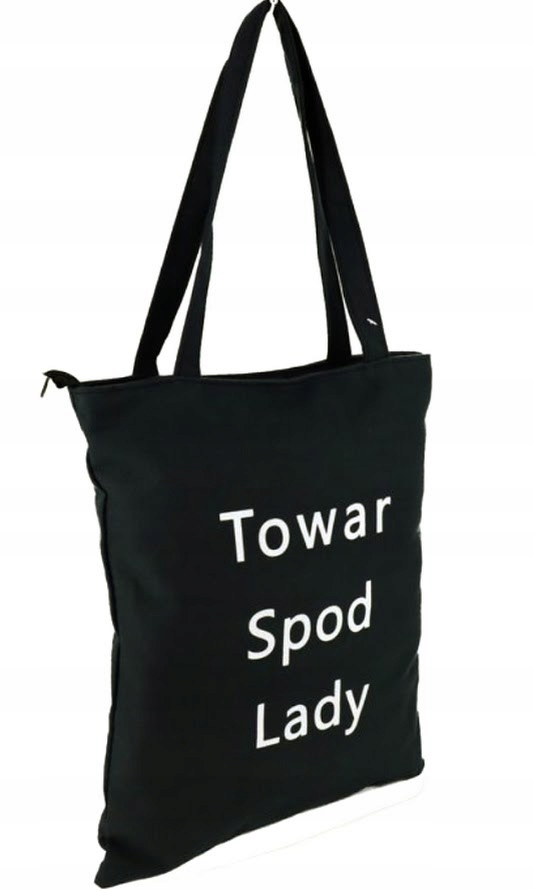 TOREBKA TORBA CZARNA materiałowa Z zabawnym napisem ,TOWAR SPOD LADY''