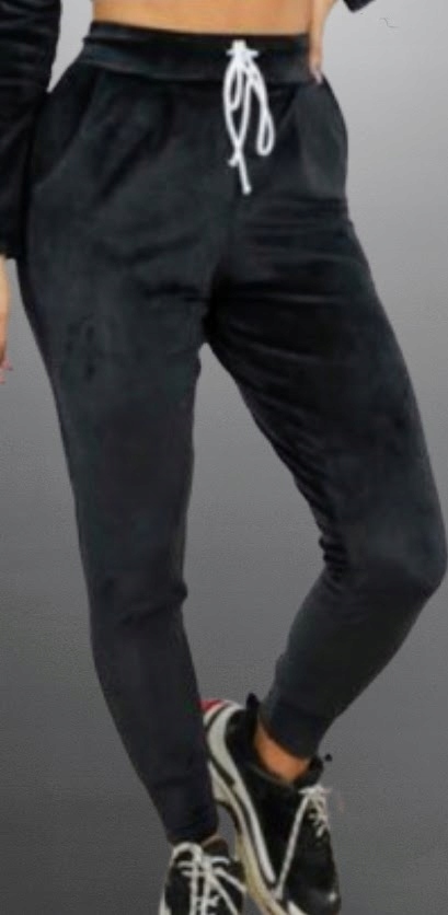 Spodnie welurowe ocieplane z kieszeniami bawełna S/M CZARNE LOOSOO