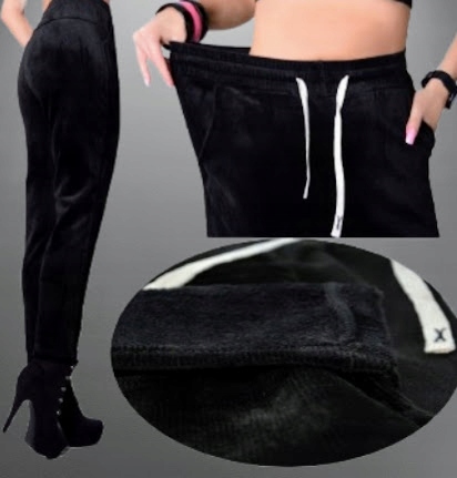 Spodnie welurowe ocieplane z kieszeniami bawełna S/M CZARNE LOOSOO