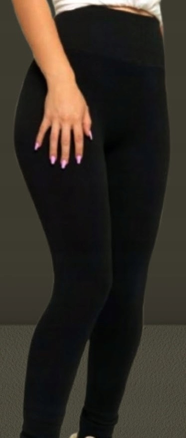 LEGGINSY z wysokim stanem spodnie z panelem czarne ELASTYCZNE 5/6XL