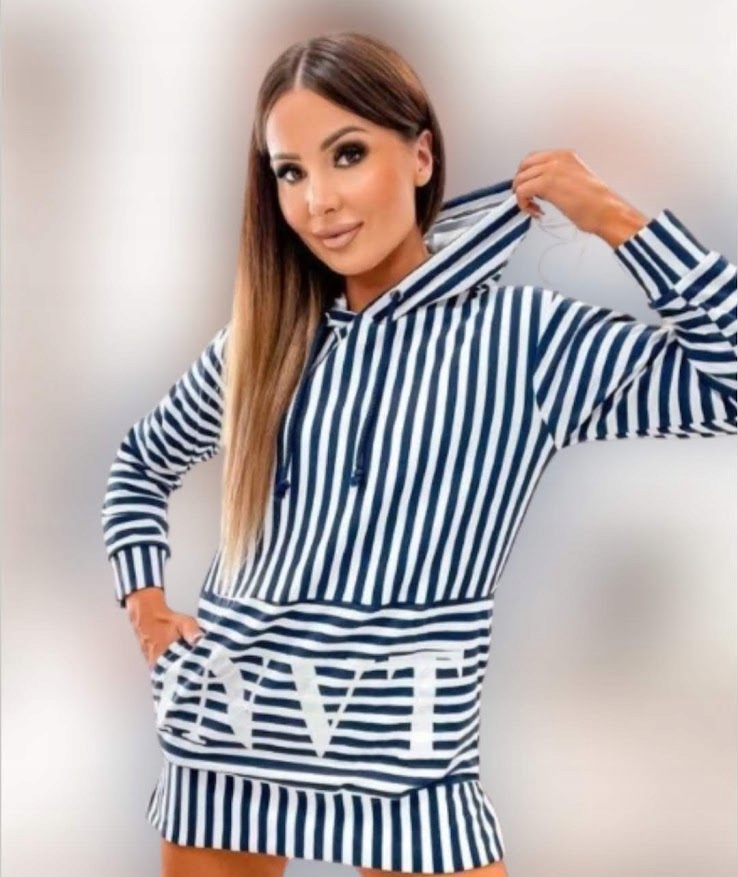 BLUZA z kapturem W PASKI CLASSIC COLLECTION Z printem r.XL (42)