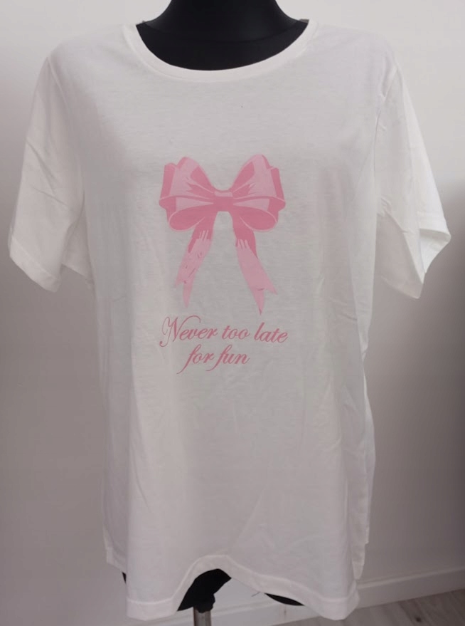 Bluzka MODNA z nadrukiem koszulka bawełna biała z różem t-shirt 2XL