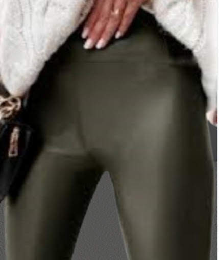 SPODNIE Legginsy Eko Skóra Wyszczuplające wysoki stan MIEGO 3/4XL KHAKI