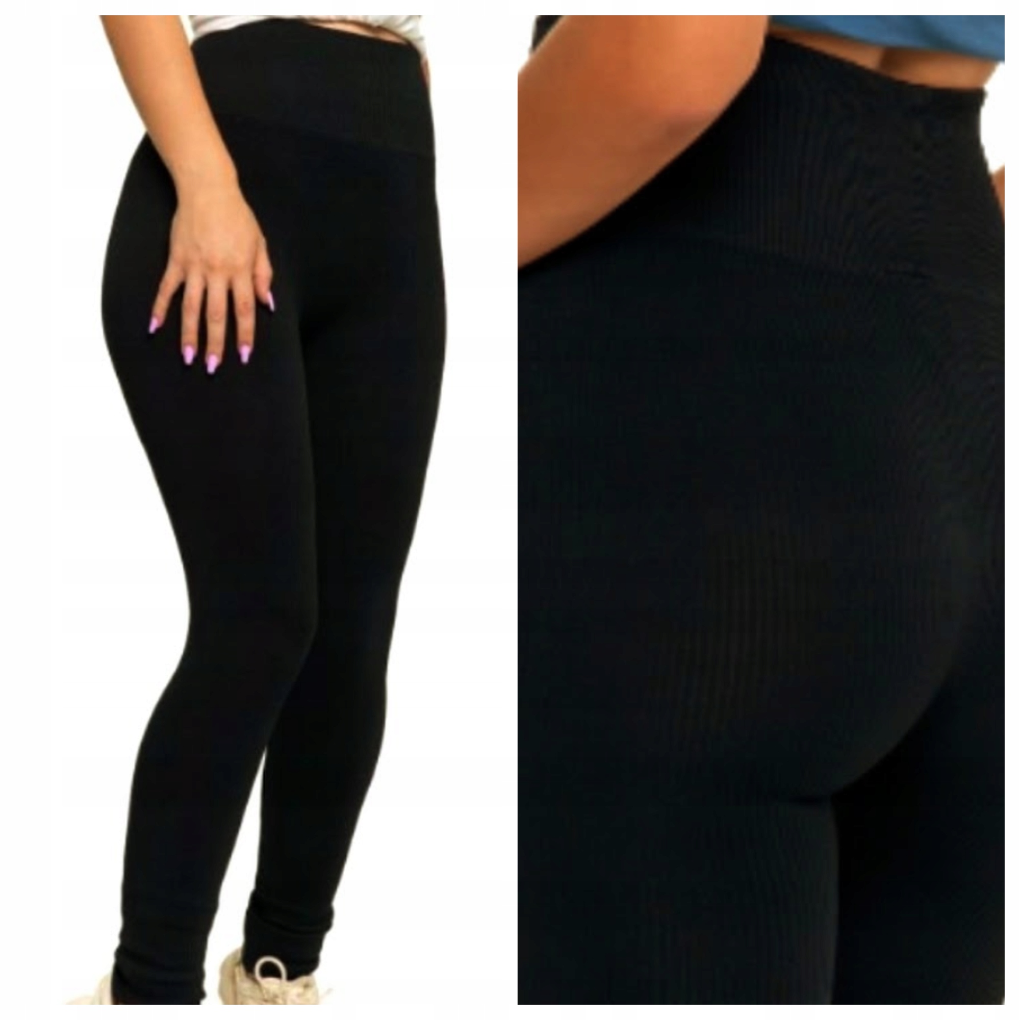 LEGGINSY z wysokim stanem spodnie z panelem czarne ELASTYCZNE 5/6XL