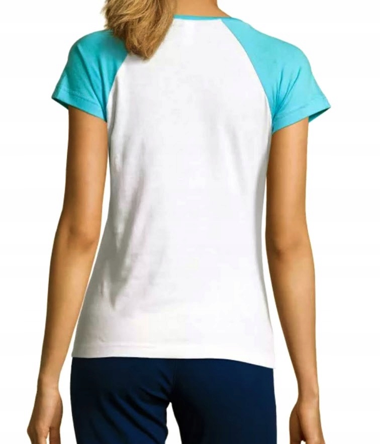 T SHIRT BLUZKA KOSZULKA DAMSKA XL BIAŁA Z LAZUREM BAWEŁNA SOL'S