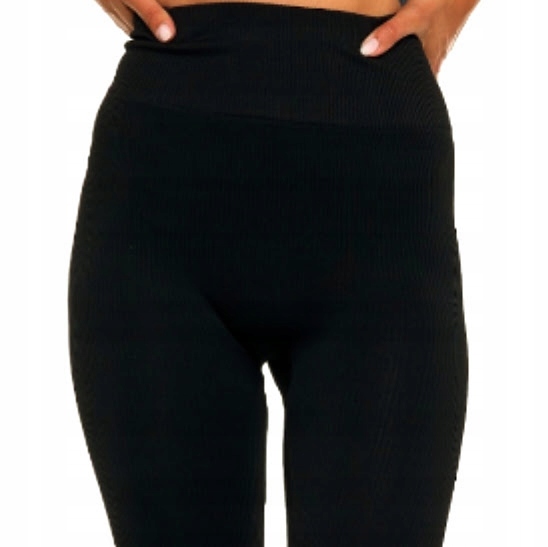 LEGGINSY z wysokim stanem spodnie z panelem czarne ELASTYCZNE 3/4XL