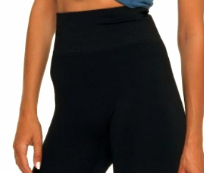 LEGGINSY z wysokim stanem spodnie z panelem czarne ELASTYCZNE 5/6XL