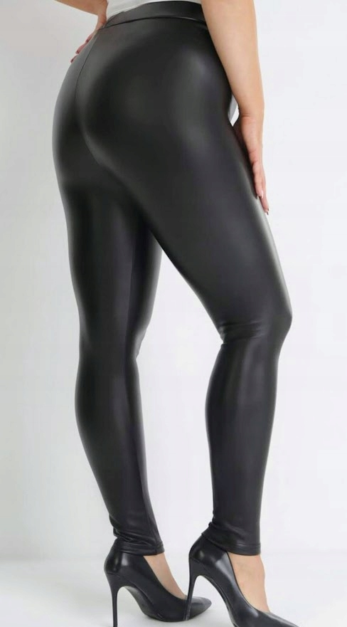 Spodnie skórzane lekko ocieplone Eko Skóra wysoki stan XL/2XL czarne