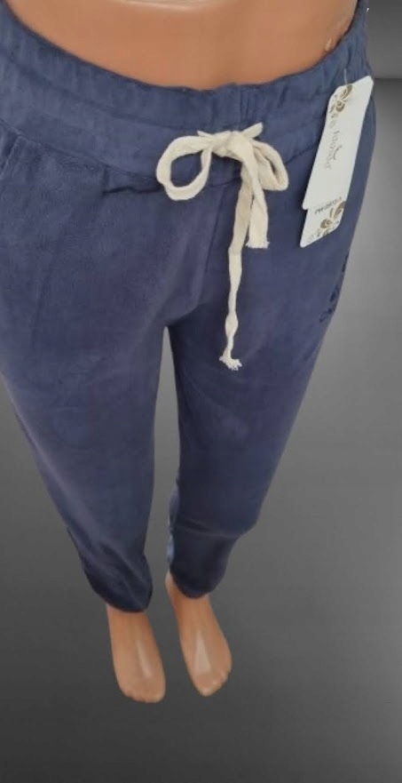 SPODNIE WELUROWE miękkie z wzorem MISIA bawełna NIEBIESKIE S/M loosoo