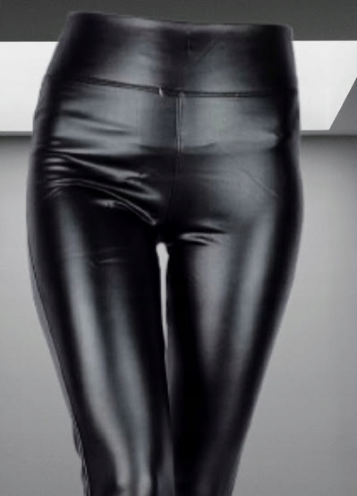 SPODNIE SKÓRZANE LEKKO OCIEPLONE MIĘKKIE CZARNE 3/4XL z wysokim stanem