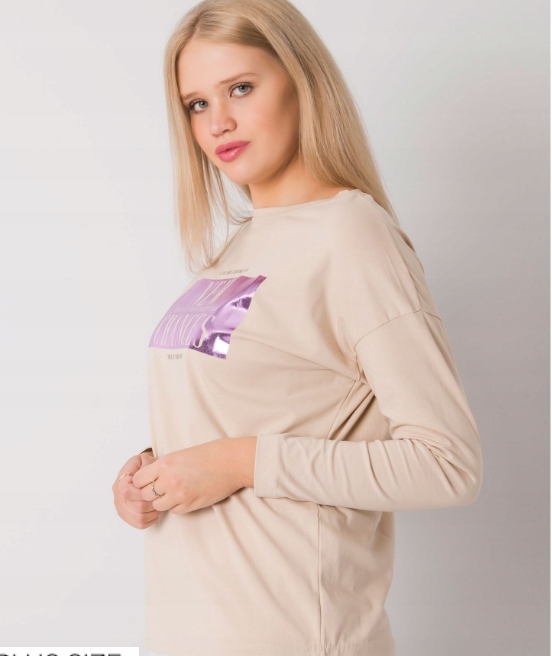 Modna bluzka plus size z nadrukiem R 48 BEŻOWA